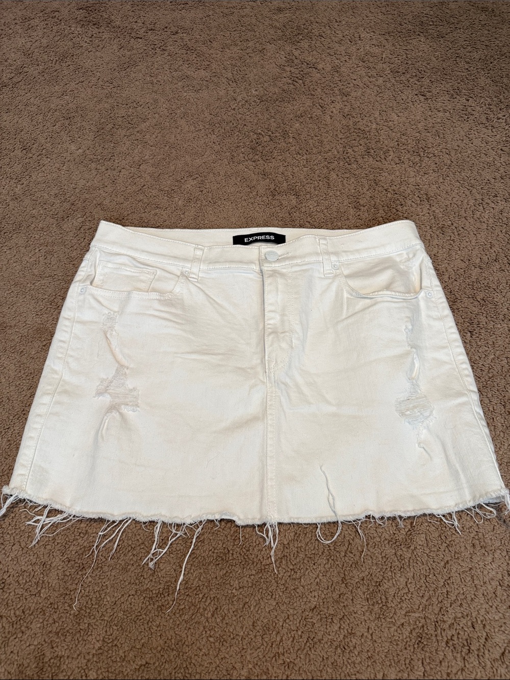 Express White Distressed Denim Mini Skirt